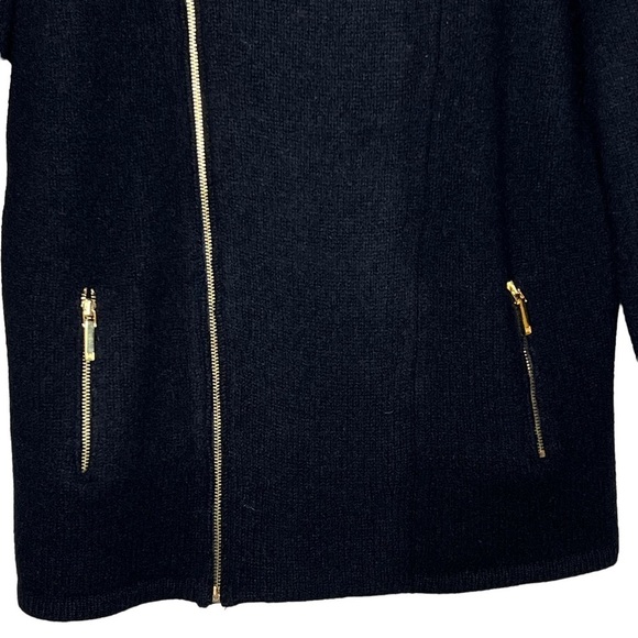 Lauren Ralph Lauren Black Lambswool Gold Tone Asymmetric Zip Moto Style Sz L - Picture 9 of 14